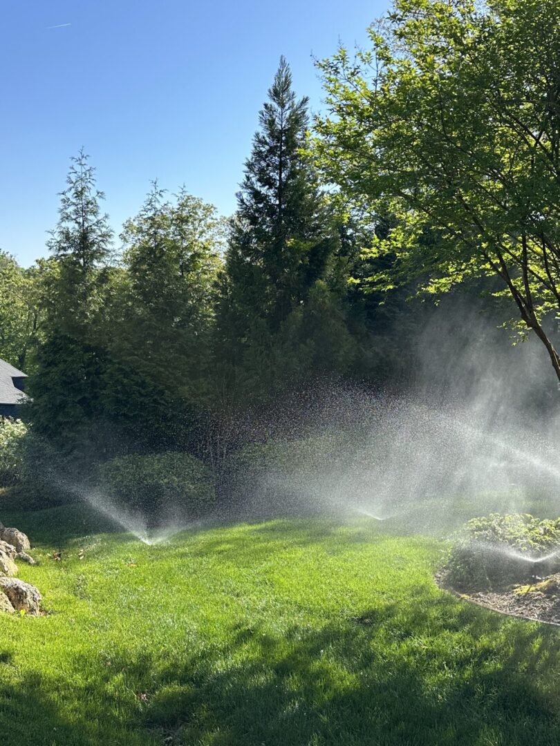 A man watering the grass with a hose.